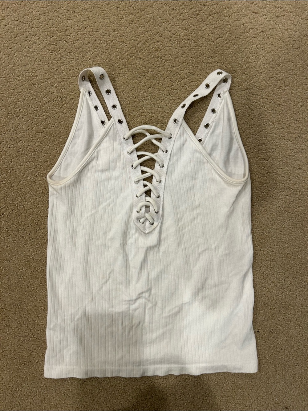 Lace-Up Ribbed White Tank Top